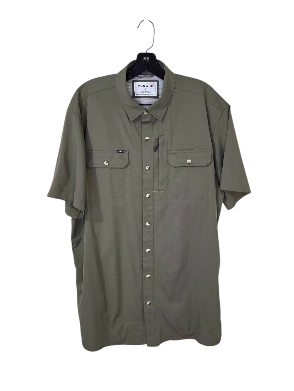 Poncho The Roaring Fork Performance Short Sleeve Button Up Shirts Olive Men's XL